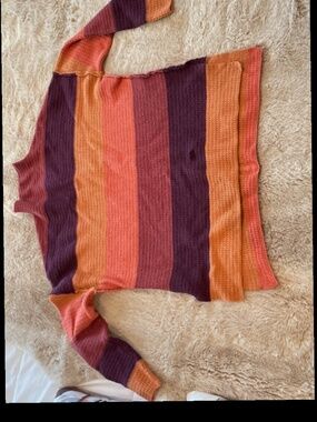 BKE Buckle Women’s Size Medium Orange Striped Boxy Waffle Knit Oversized Sweater